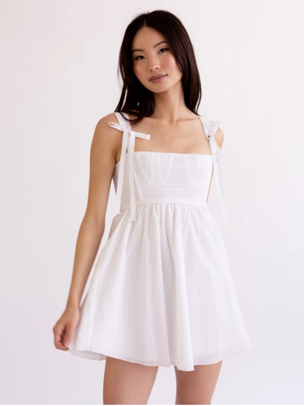 Kitteny gency corset White mini dress Tie-Shoulder Mini Sundress